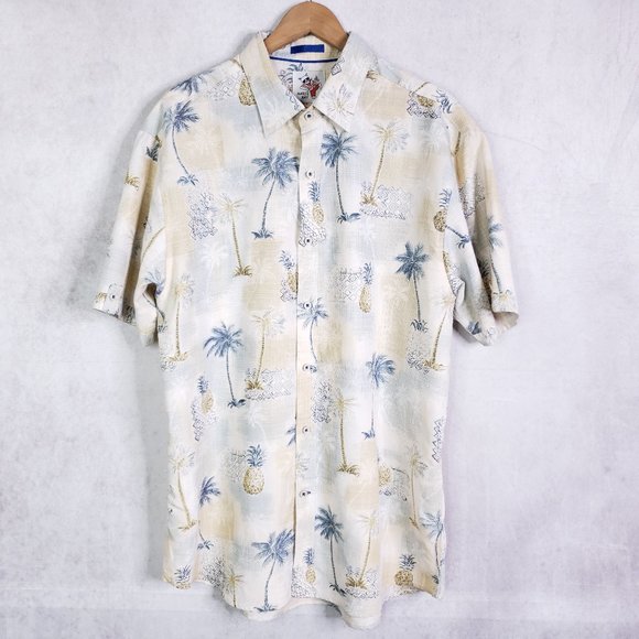 Marti Kat Men's 2XL Palm Trees and Pineapples Print Hawaiian Shirt, Cream Modal - Picture 1 of 7